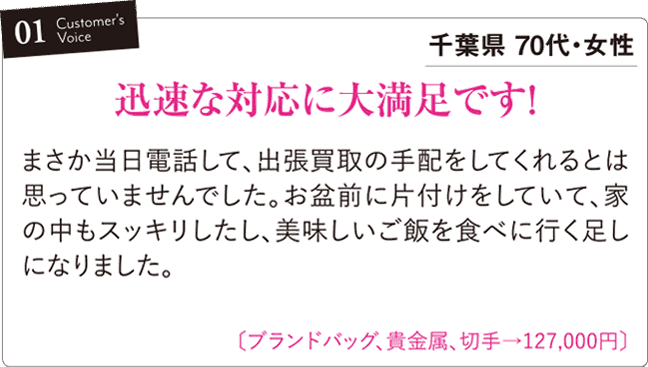 迅速な対応に大満足です！