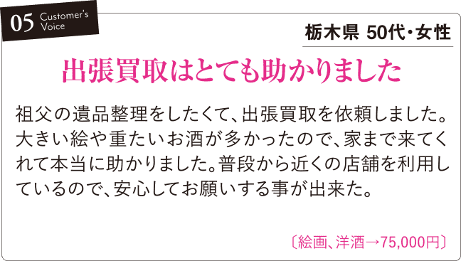 出張買取はとても助かりました