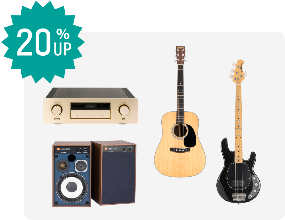 ギター・ベース・オーディオ機器の買取価格20%UP